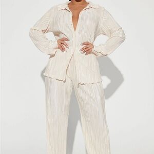NEW Cream Plisse Pant Set - Small